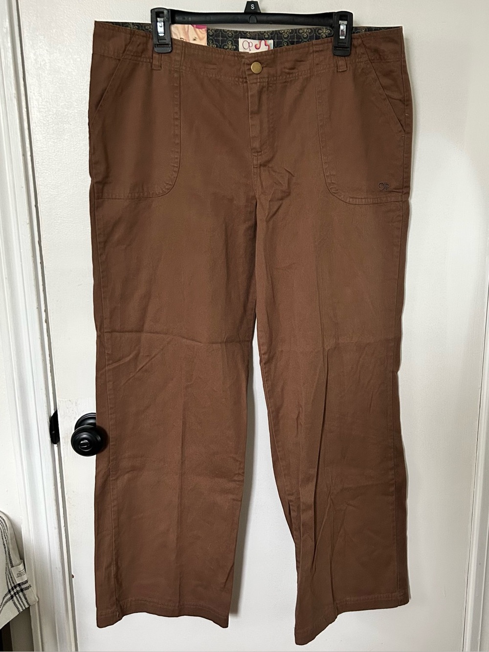 Op Ocean Pacific Women’s Twill Pants Brown Pockets Lightweight Soft 15 NWT NEW